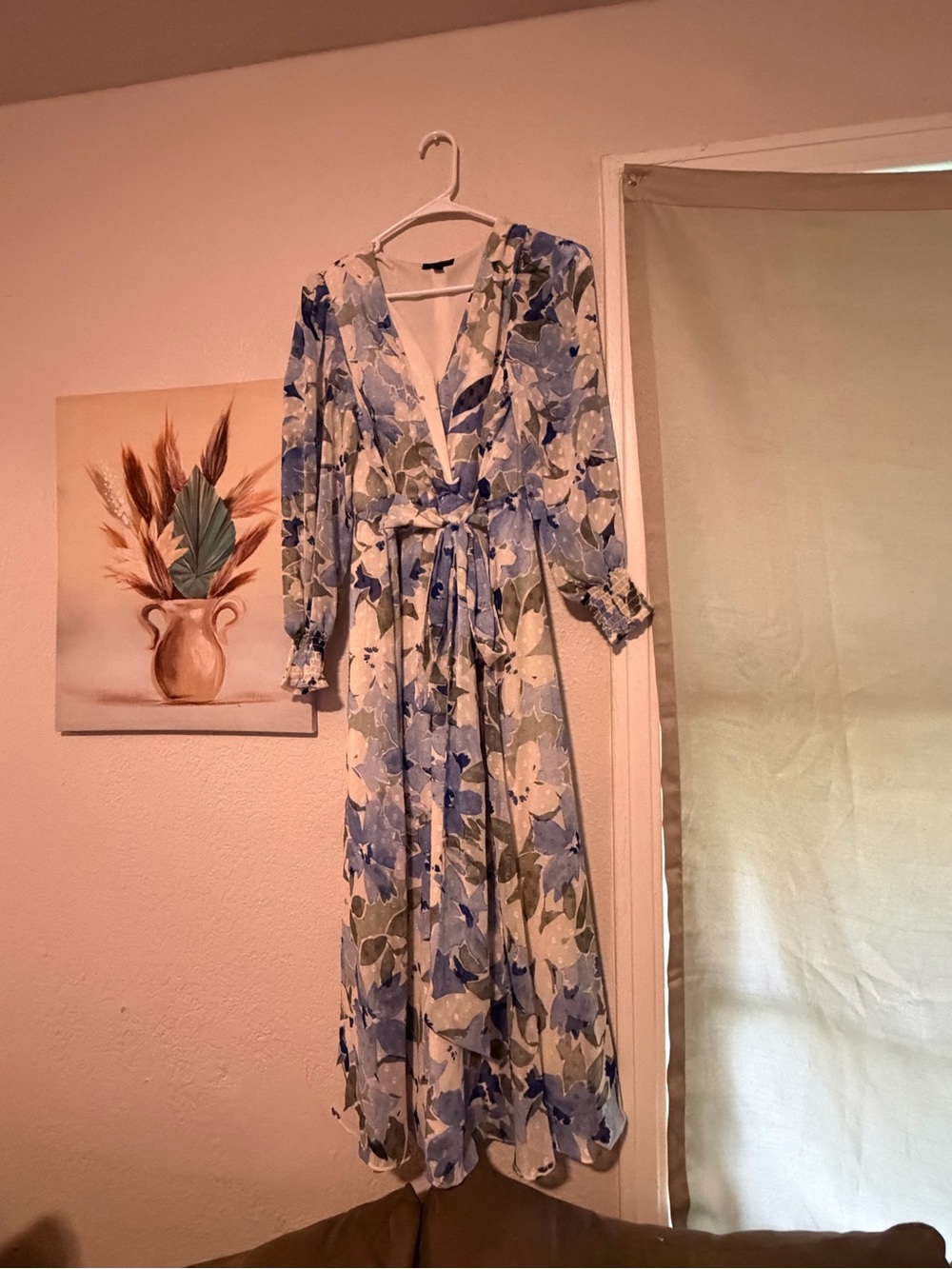 The Limited Blue and White Floral Wrap Maxi Dress with Tie